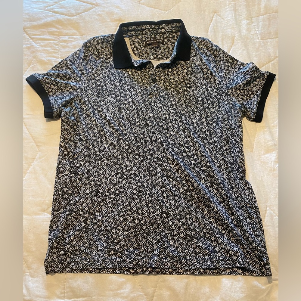 Michael Kors Black and White Floral Polo Shirt